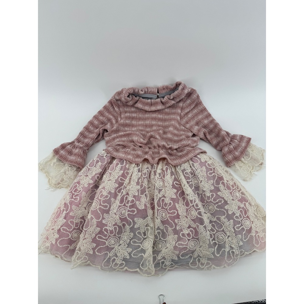 Isobella & Chloe Chenille Knit Baby Girl 24M Lace Trim Ruffle Dress Holiday